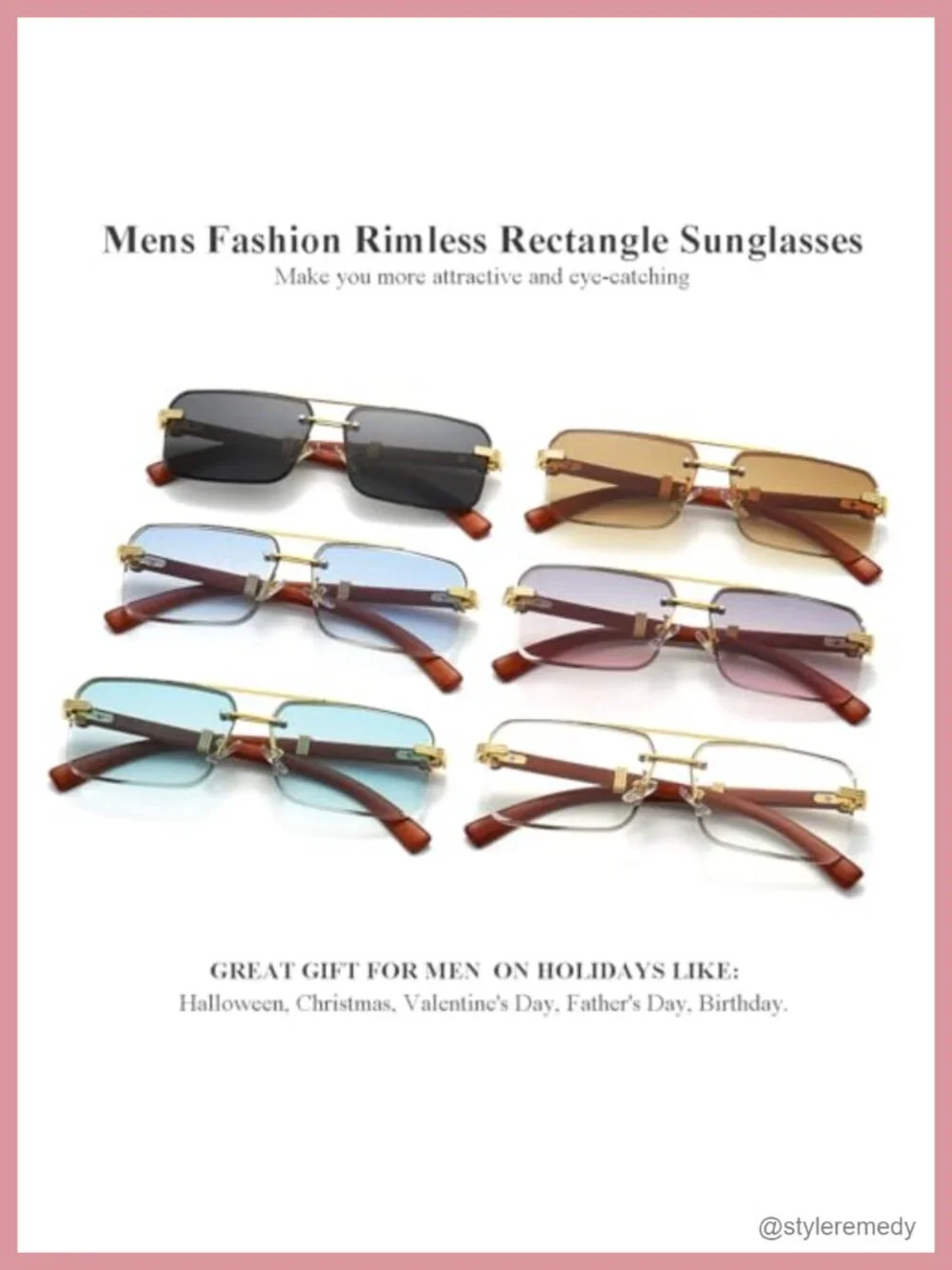 Rimless Rectangle Sunglasses with UV400 Protection Scratch-Resistant Lenses